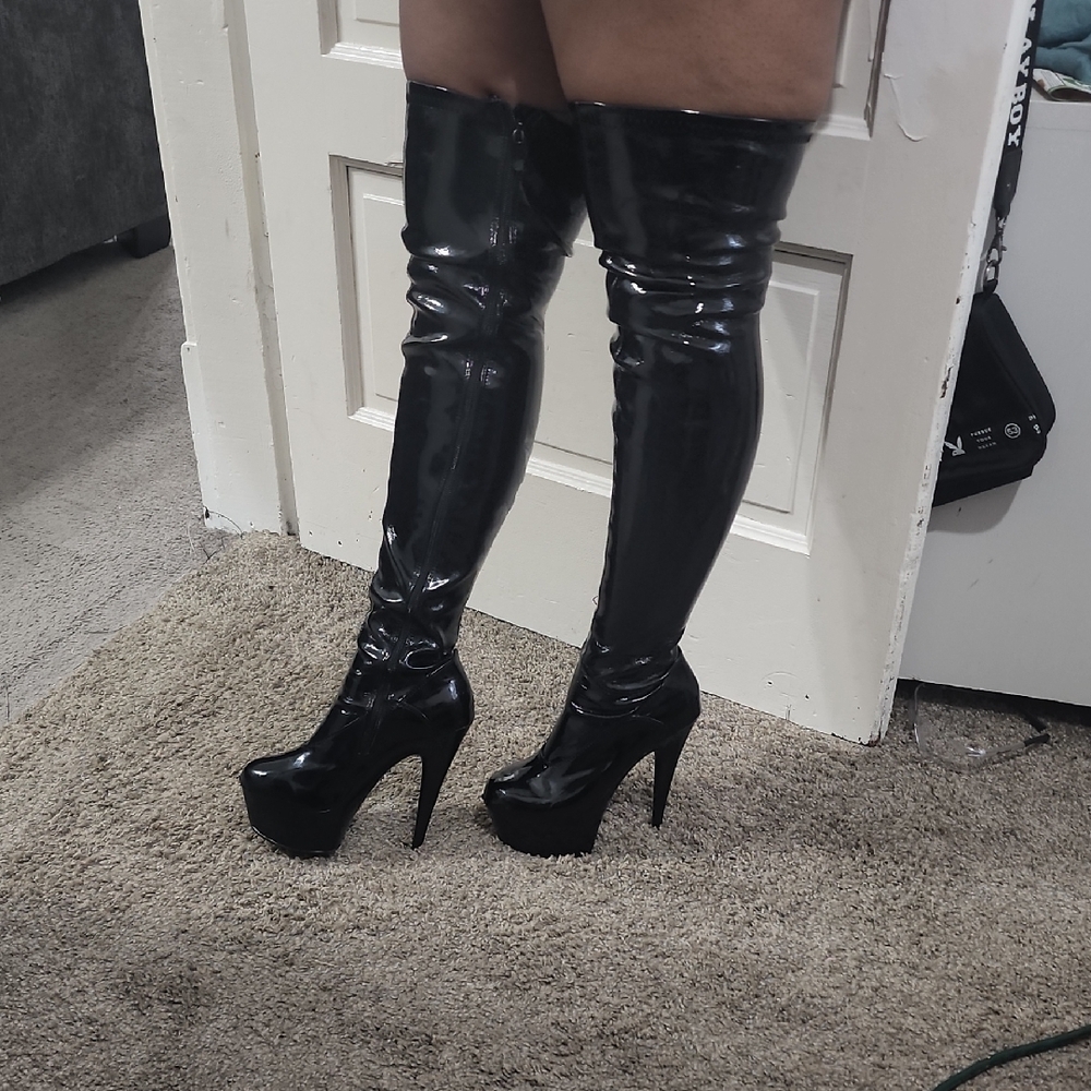 Ellie Black Over-the-Knee High Heel Boots